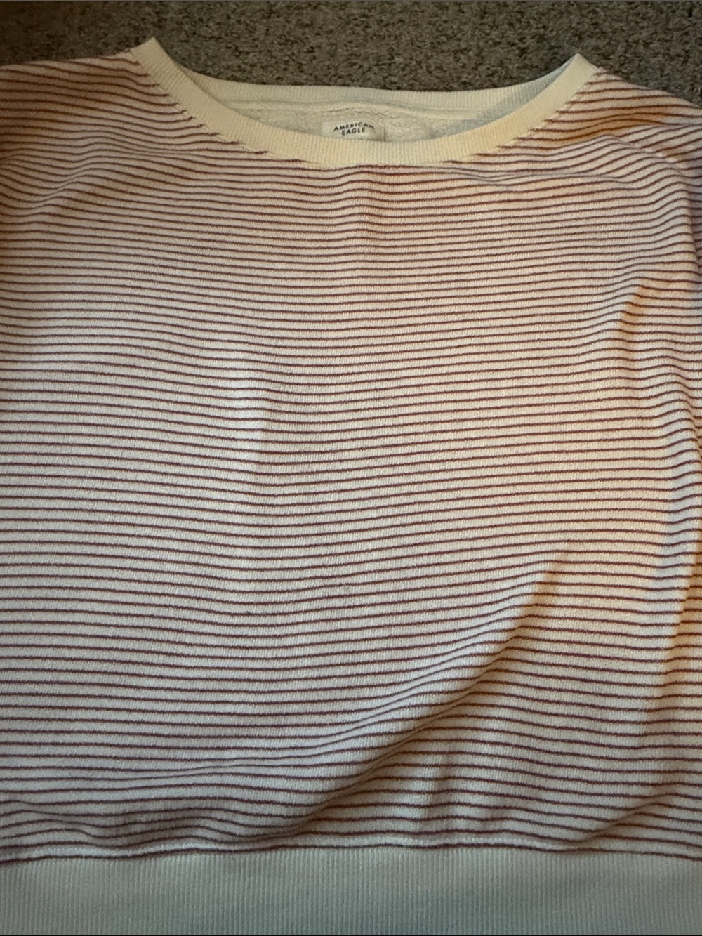 American Eagle Outfitters Cream and Pink Striped Crewneck Sweater